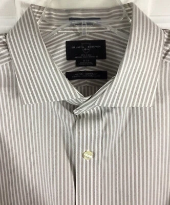 Black Brown 1826 Mens 80’s 2-Ply Fitted Non-Iron Dress Shirt Gray White Sz 18-34 - Image 1 of 4