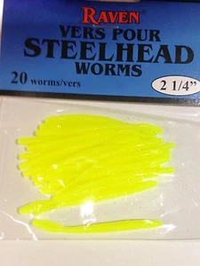 Raven Steelhead / Trout Worms 2 1/4" Chartreuce, 20 Per Pack - Picture 1 of 1