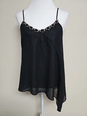 XOXO Women's Blouse Sleeveless V-Neck Embellished Black Color Asymmetric.Size S - Image 1 of 4
