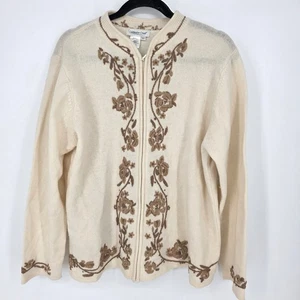 Coldwater Creek Cardigan Pullover Damen XL beige bestickt Blumen Reißverschluss - Bild 1 von 5