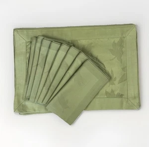 BODRUM Placemats & Napkins Set of 8 with Leaf Impressions Green NEW 100% Cotton - Picture 1 of 5