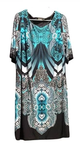 Vestido DB Signature Camryn para mujer talla 16W negro turquesa cachemir floral usado en excelente estado - Imagen 1 de 12