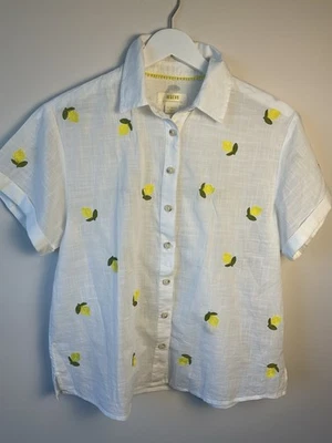 Preowned Sz XXS Maeve By Anthropology Lemon Embroidery Detail Cotton Sheer - Image 1 of 4