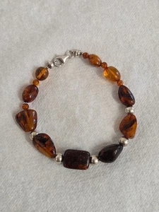 Vintage 925 Sterling Silver & Amber Bead Bracelet Signed PAM B'ham HM 8" 8.4g - Picture 1 of 10