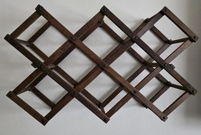 Estante de vino de madera vintage acordeón clásico 8-10 botellas plegable plegable tallado Foto 1 de 4