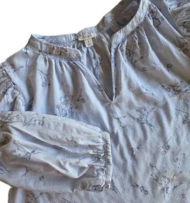 Ana A New Approach Mujer L Azul Floral Campesino Top Manga 3/4 Cuello Dividido Foto 1 de 4