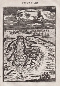 Malta La Valletta Malte plano mapa mazo grabado en cobre 1685 - Imagen 1 de 1
