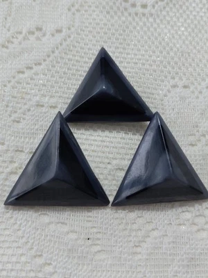 3 Large Vintage Black + Grey Layered Triangle  Shank Buttons. Approx - 32 mm   - image 1 of 4