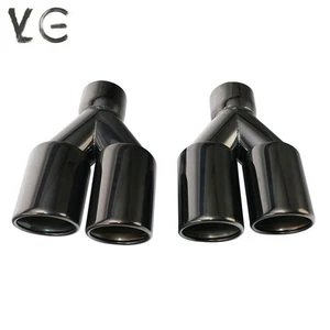 2PCS 2.5'' ID 3'' OD Black Welding Dual Exhaust Pipe Tip Dual Tips Rolled - Picture 1 of 9
