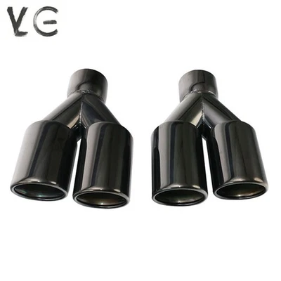 2PCS 2.5'' ID 3'' OD Black Welding Dual Exhaust Pipe Tip Dual Tips Rolled - Image 1 of 4
