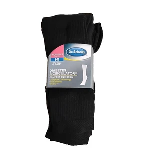 Dr. Scholl's Damen 6 PAAR Diabetes & Kreislauf Crew schwarze Socken Größe 8-12 - Bild 1 von 6