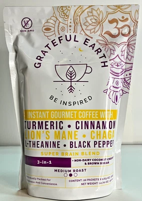 NEW Grateful Earth Inst Gourmet Coffee Super Brain Blend Mushroom Coffee Med Rst