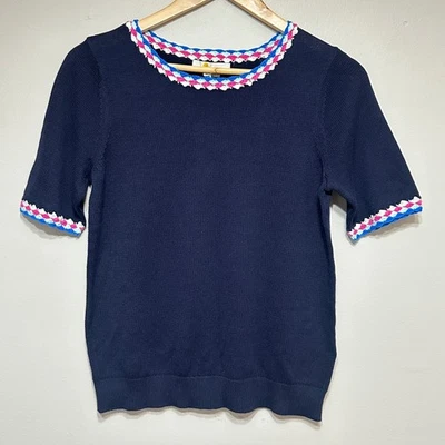 Suéter Top Boden Tejido Algodón Para Mujer 8 Azul Marino Crochet Manga Corta Preppy Clásico Foto 1 de 4