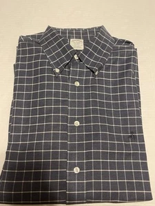 Brooks Brothers Shirt Mens Large Regent Supima Navy Button Down Windowpane Logo - Picture 1 of 6