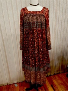 $150 Gorgeous Gypsy 05 Made In CA Silk Boho Floral Print Midi Dress Size XS - Picture 1 of 8