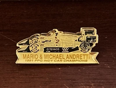 Mario and Michael Andretti 1991 Indy Car Champions Hat Pin Collector Souvenir - Image 1 of 4