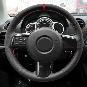 Red-strip Steering Wheel Leather Cover For Mazda 2 2007 2008 2009 2010 2011 2012 - Picture 1 of 9