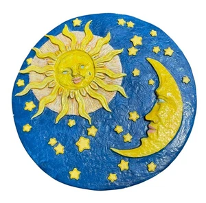 Sonne Sterne Mond rund Garten Trittstein 12" himmlische Laune handbemalt - Bild 1 von 5