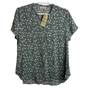Neu mit Etikett Timeson Damen Kurzarm XL V-Ausschnitt Bluse Shirt geblümt grün geblümt - Bild 1 von 8
