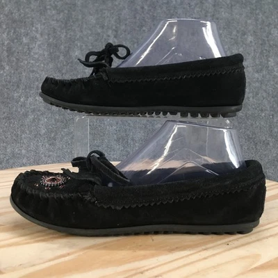 Minnetonka Shoes Womens 8.5 Me To We Beaded Slip On Moccasins Flats Black Suede - Image 1 of 4