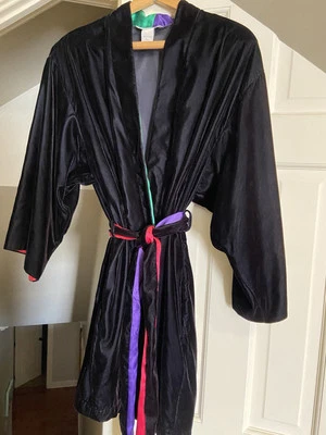 JOSIE Natori черный вельветовый халат атласная отделка M надежном галстук отличный кимоно с подкладкой - Изображение 1 из 4