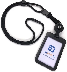 JINEASY ID Breakaway Lanyard Badge Holder Heavy Duty Retractable Black - Picture 1 of 6