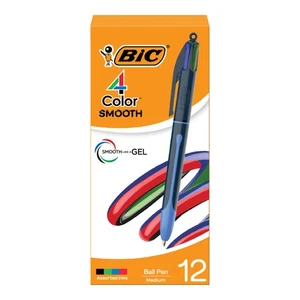 BIC 4 Farben Glatt Druckkugelschreiber, Mittlere Spitze (1,0 mm), 12 Stück - Bild 1 von 7