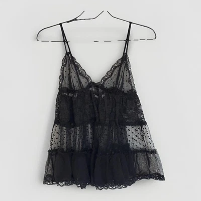 Victoria's Secret Womens S Black Lace Sheer Top Babydoll Tiered Cami Whimsigoth - Image 1 of 4