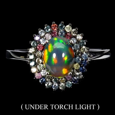 Anillo de plata de ley 925 ovalado ópalo negro 8x6 mm zafiro piedras preciosas joyería talla 7,5 Foto 1 de 4