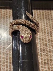 Jane Seymour Kay JWBR 925 Pave White & Champagne Diamonds Snake Ring Size 7.5 - Picture 1 of 11