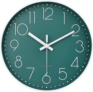 jomparis Battery Operated Peacock Color 12 Inch Round Quartz Wall Clock, Silent - Picture 1 of 6