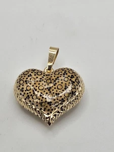 SLC 14K Yellow Gold Leopard Enamel Puffy Heart Reversible Pendant Signed - Picture 1 of 11