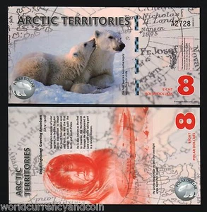 ARCTIC TERRITORY 8 DOLLAR 2011 POLYMER UNC POLAR BEAR ZEPPELIN NORTH POLE NORWAY - Picture 1 of 1