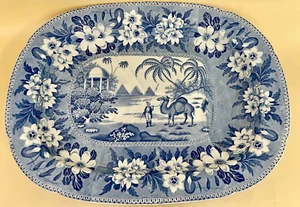 19C Riley’s blau & weiß Dromedar Kamel Transferware Brunnen & Baum Platte 20" - Bild 1 von 17