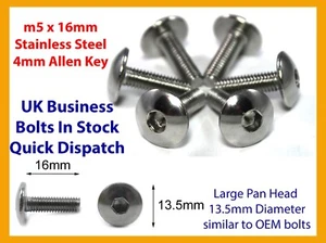 6x m5 x 16mm Fairing Bolts Screws for Triumph Pan Head Allen Key Hex Stainless - Picture 1 of 3