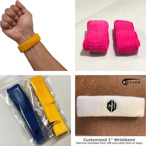 Couver Unisex 1 inch Thin Cotton Terry Wrist sweatbands (1 Pair) - Picture 1 of 25