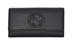 NUEVO GUCCI Cartera Larga Soho Solapa Cuero Piel de becerro Negra Entrelazada GGWW3608 - Imagen 1 de 10