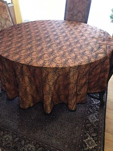 Pier 1 Imports Tablecloth 100" Round Halloween Orange w/ Black Spider Web Fringe - Picture 1 of 8