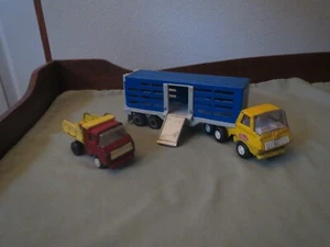 Vintage Tonka Cattle Livestock Truck Semi 10.5" Pressed Steel & Small Dump Truck - Picture 1 of 3