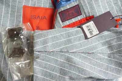 Isaia Giacca Comfort Project Blue White Striped Cotton Linen Jacket 38R NEW - Image 1 of 4