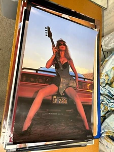 #115 Vintage 1988 Poster 35x23 Sexy Brunette with Guitar on Firebird Man Cave - Picture 1 of 3