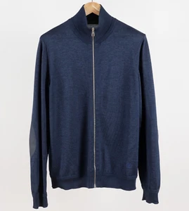 Men's Louis Vuitton Wool Silk Navy Blue Zip Sweater Size L - Picture 1 of 18