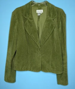 Women's Medium Green Bias Cut Corduroy Single Button Jacket Live A Little LAL - Picture 1 of 5