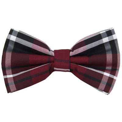 New formal Men's polyester pre-tied bow tie only plaids checkers burgundy prom - Image 1 of 2