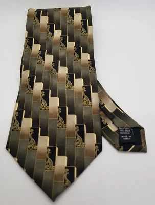 Men's Tie BERGAMO NEW YORK Necktie Green Black 100% Pure Silk Classic Vintage - Image 1 of 4