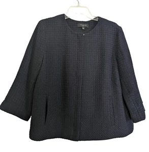 Talbots Größe 16 P Waffelstrick schwarz Blazer Jacke 100 % Baumwolle Schaukel Reißverschluss gefüttert - Bild 1 von 4