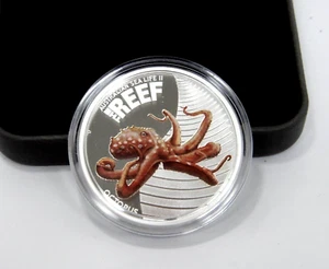 2012 Australian Sea Life II Reef Octopus 1/2 oz moneta d'argento prova 50 c in scatola con certificato di autenticità - Foto 1 di 8