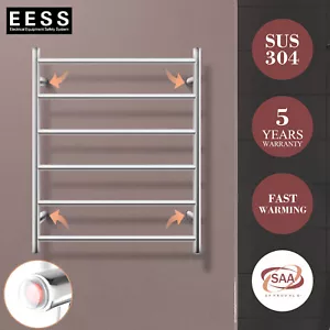 ACA Electric Heated Towel Rail Warmer Rack Round 6 Bars Stainless Steel Chrome - Picture 1 of 12