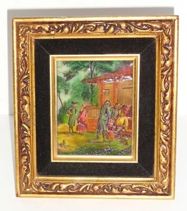 VINTAGE Artini EMAILLE HANDBEMALT Gravur Kolonial Europäische Außenszene - Bild 1 von 7