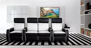 Electric 4 Seater Home Theatre Recliner Lounge Leather Media Room Cinema Chairs - Picture 1 of 11